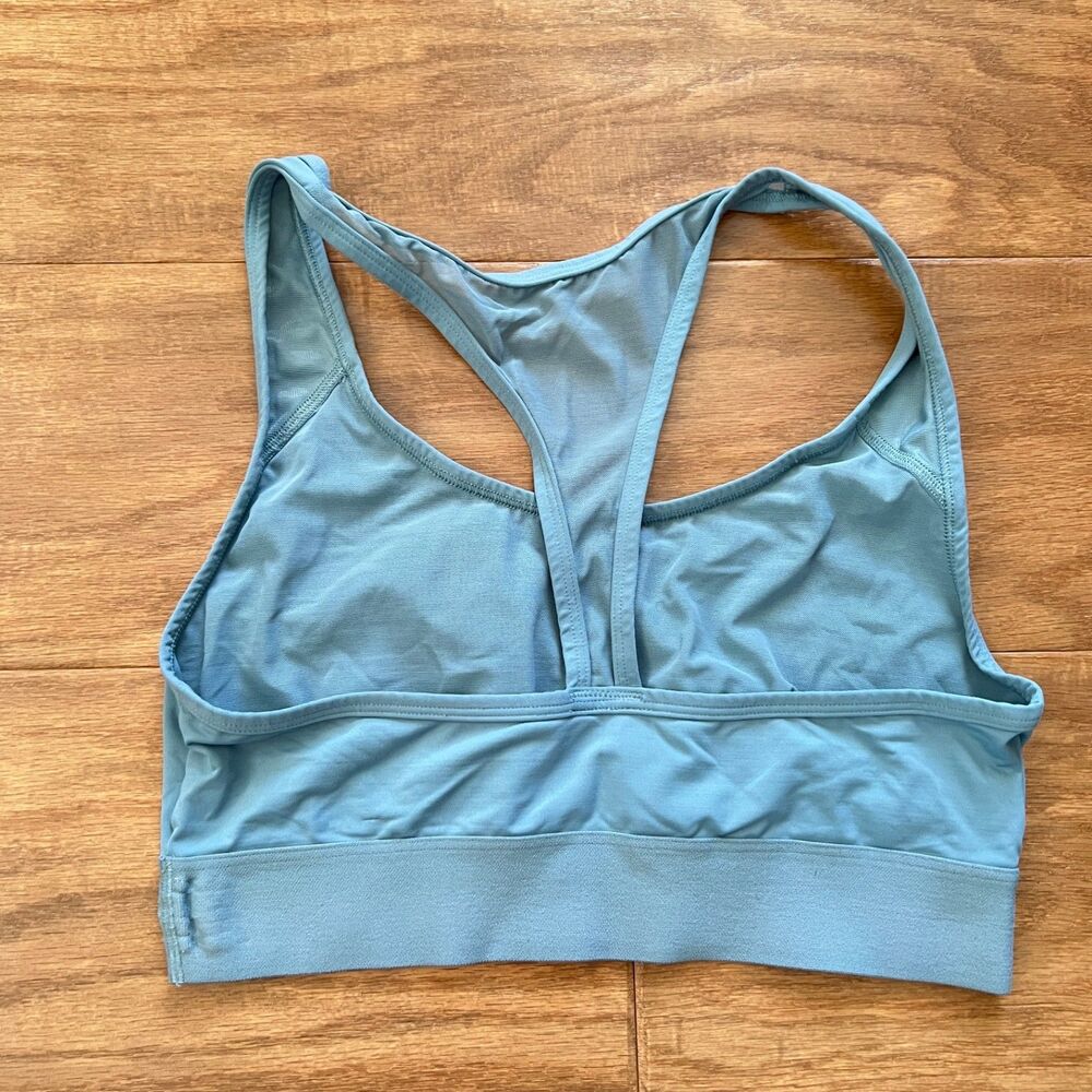 PINK Victoria's Secret Sports Bra Size M Light Blue Spell Out Mesh Racerback - Picture 2 of 7